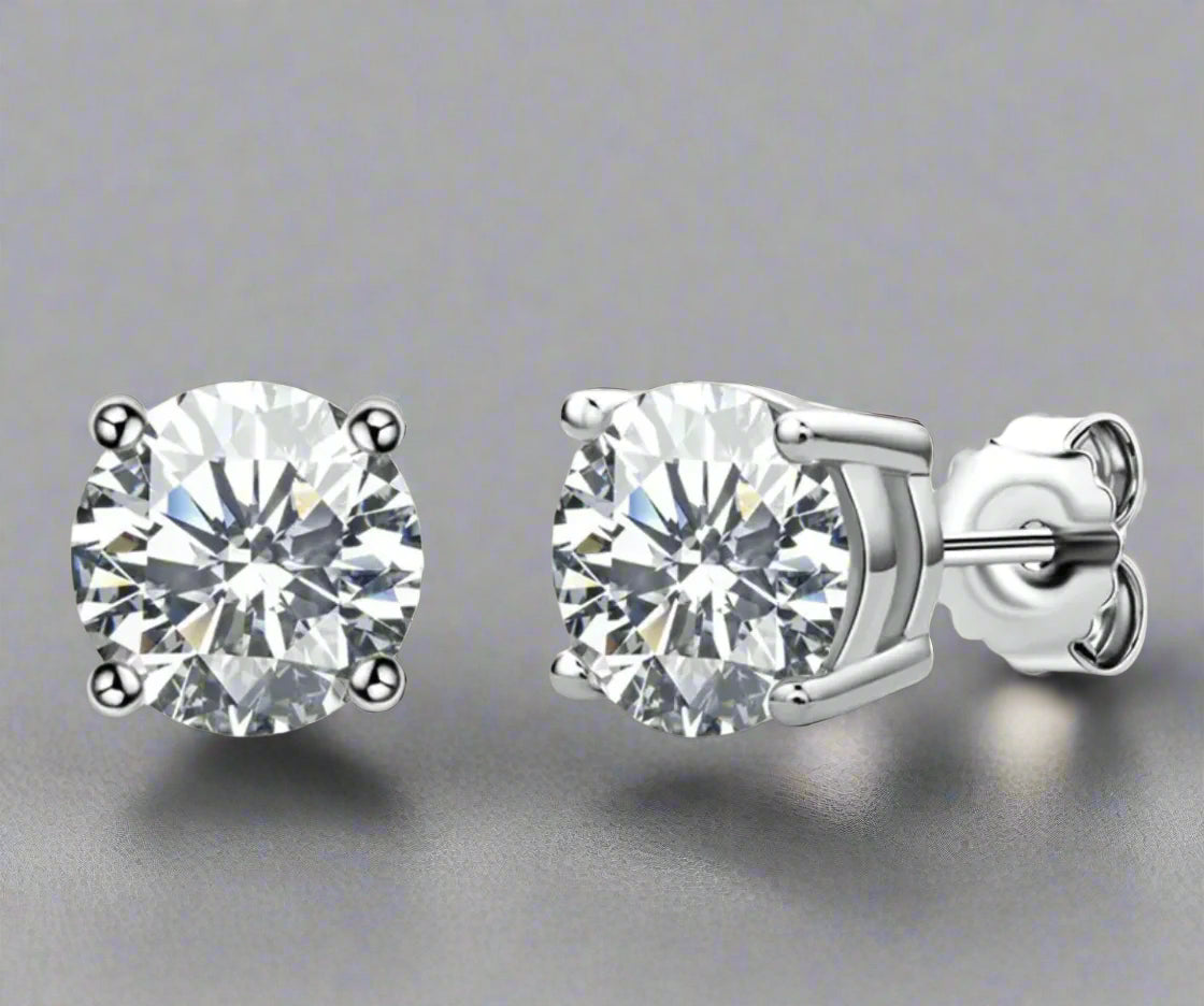 18K Gold Moissanite Stud Earrings in 925 Sterling Silver