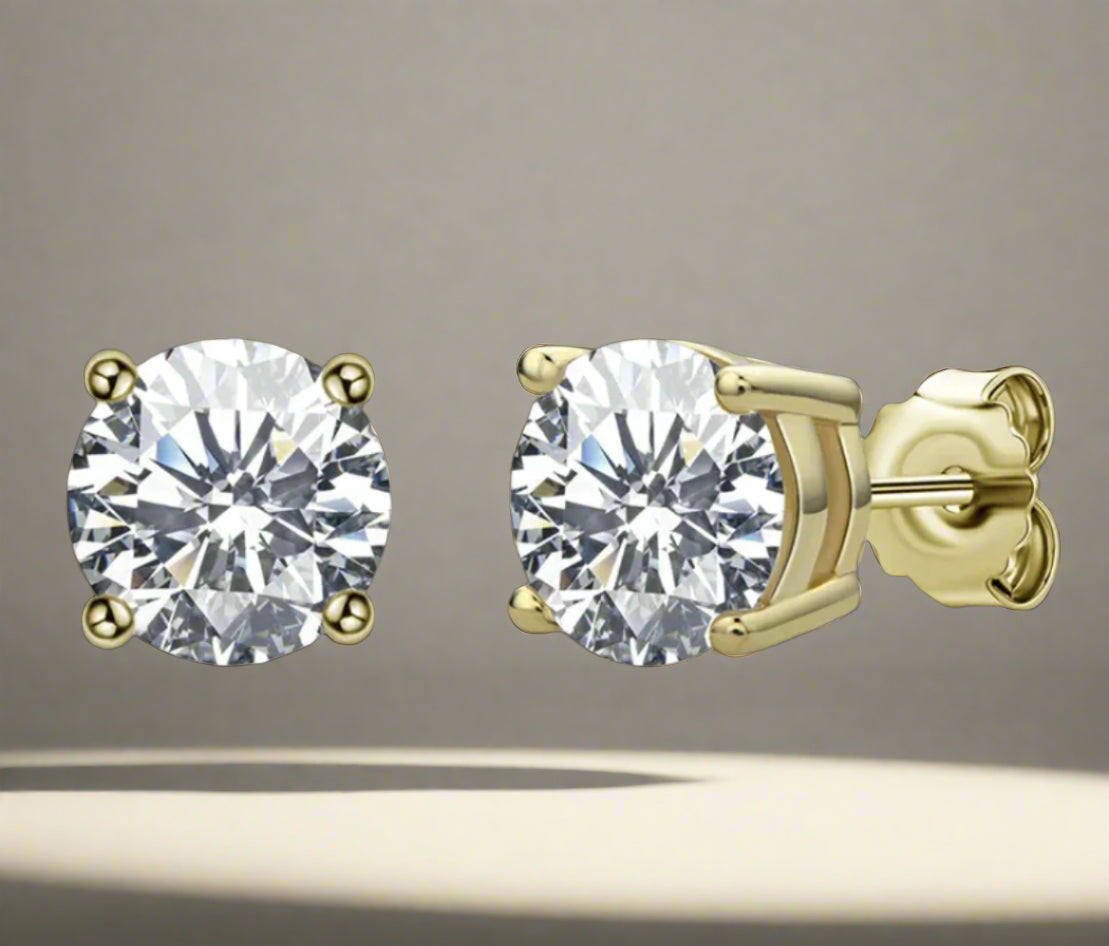 18K Gold Moissanite Stud Earrings in 925 Sterling Silver