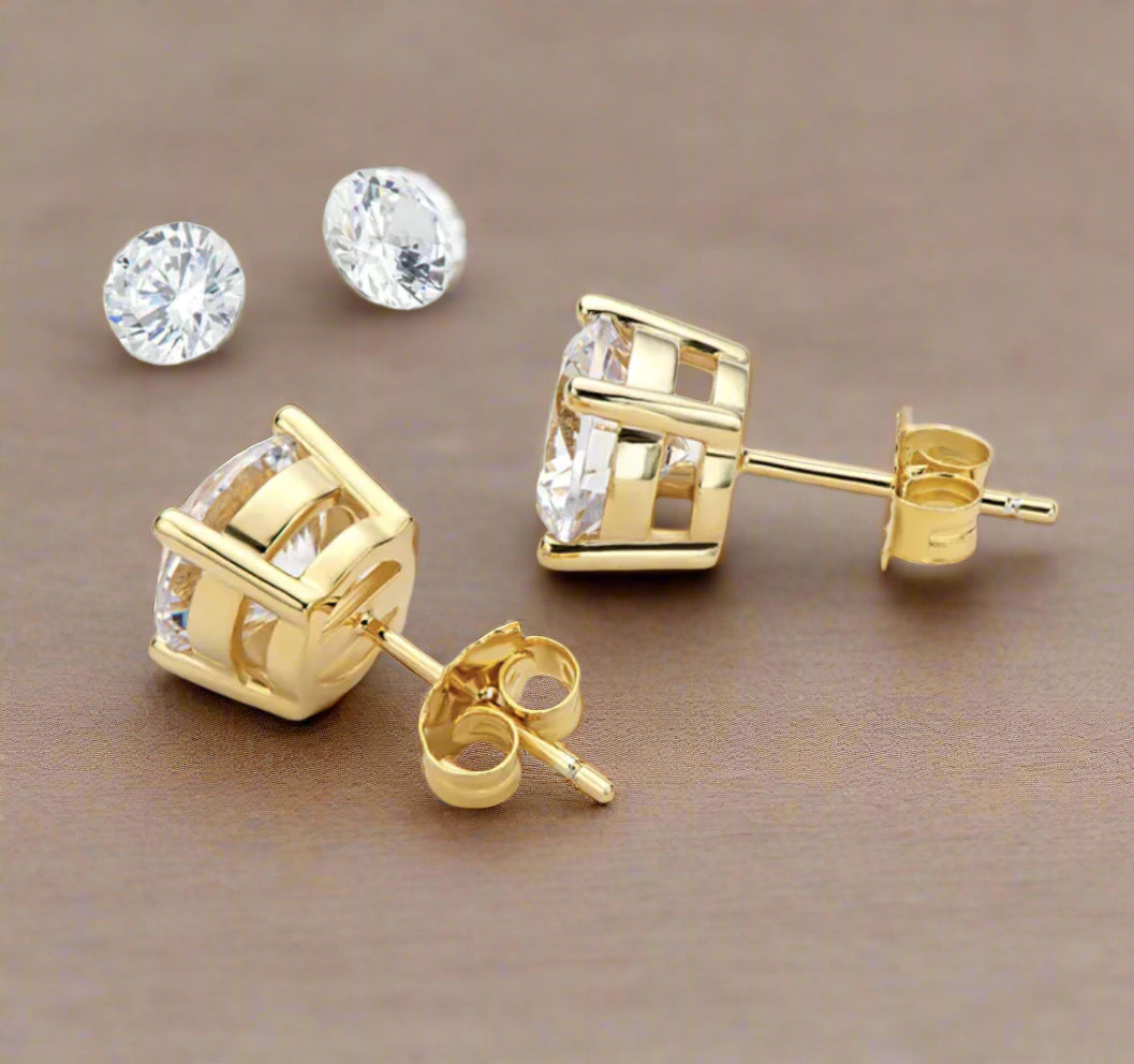 18K Gold Moissanite Stud Earrings in 925 Sterling Silver