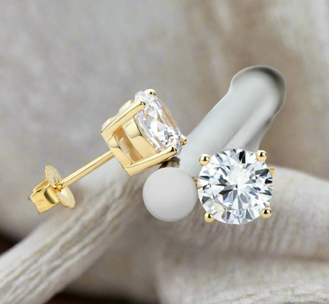 18K Gold Moissanite Stud Earrings in 925 Sterling Silver